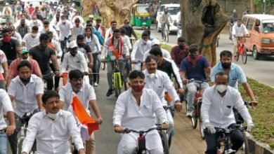Cong Holds Cycle Rally Against Fuel Hike In Bengaluru
