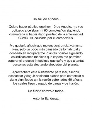 Antonio Banderas Reveals Testing Covid 19 Positive On 60th Bday