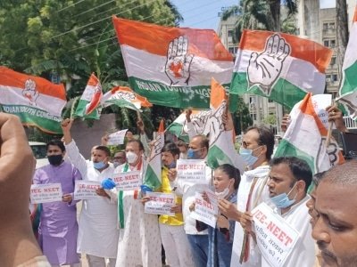 Cong Stages Jaipur Sit In Demanding Postponement Of Jee Neet Exams