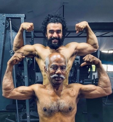 Malayalam Star Tovino Thomas Workout Partner Dad Flaunt Muscle Power