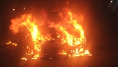 Delhi Car Turns Into Fireball On Brt Track Driver Hurt
