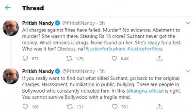 Ssr Case Go Back To The Original Charges Says Pritish Nandy