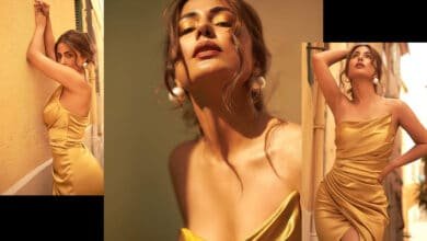 Hina Khan New Look With Golden Satin Dress At Cannes 2022