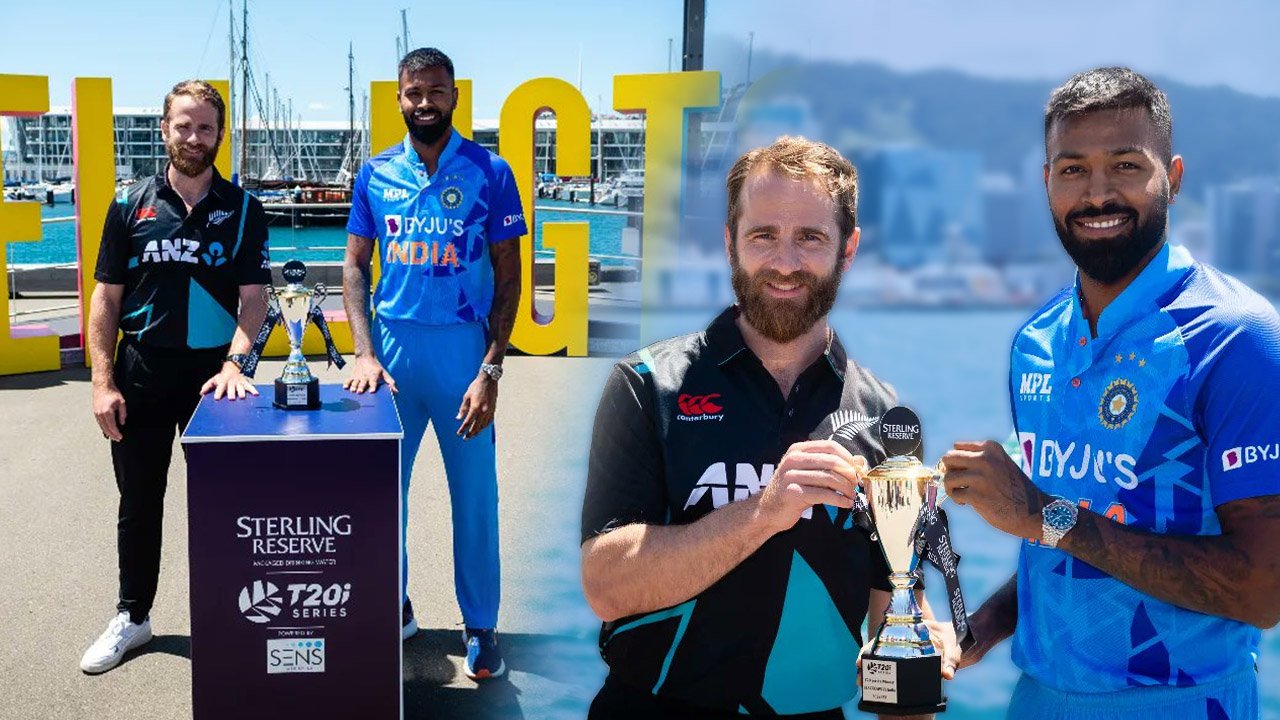 Hardik Pandya And Kane Williamson Unveiled T20 Series Trophy